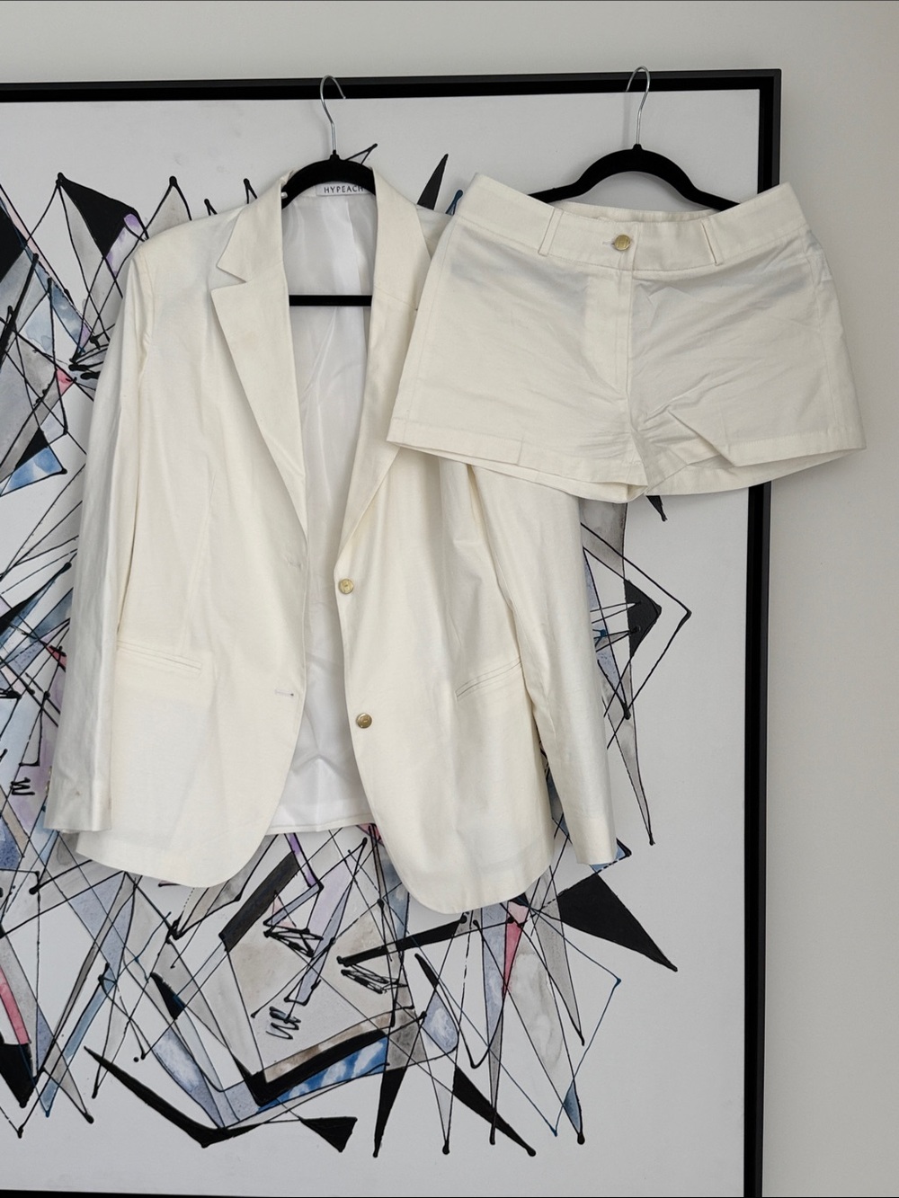Cream Two-Piece Blazer and Shorts Set